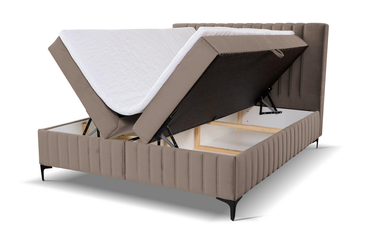 BOXBETT QUANT mit 2 Bettkästen, 180x200, Farbe: Braun, Velourstoff, mit Bonell-Matratze inkl. Topper - Braun, Holz/Kunststoff (180/200cm) - VENASI MÖBEL