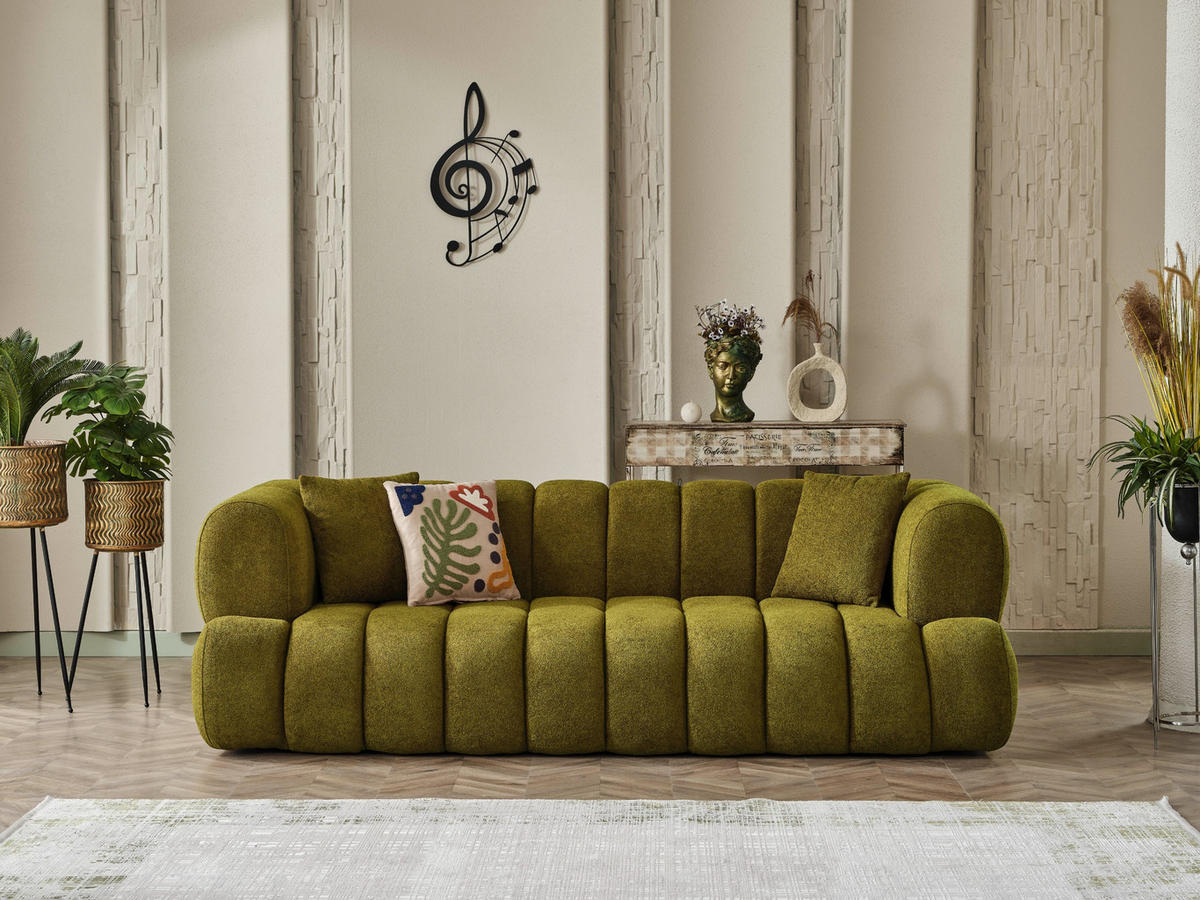 3 Sitzer SOFA Cloudy Samt Grün - Grün, Textil/Metall (250/80/110cm) - Villa Möbel