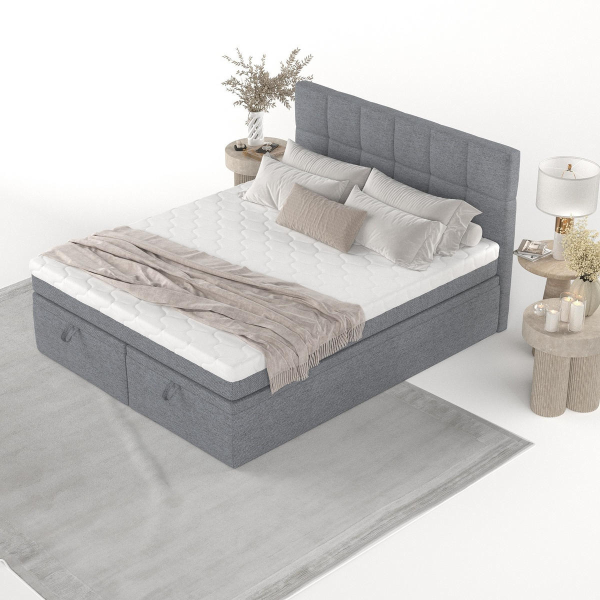 BOXBETT Elano 200/200 cm Grau im Neve Stoff - Schwarz/Grau, Holz/Holzwerkstoff (200/200cm) - AltaBeds