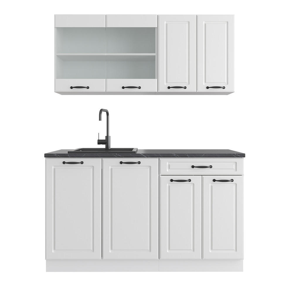 SINGLEKÜCHE R-Line Weiß Landhaus/Weiß 140 cm ohne AP - Creme/Weiß, Holzwerkstoff (140/81.6/46cm) - Vicco