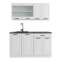 SINGLEKÜCHE R-Line Weiß Landhaus/Weiß 140 cm ohne AP - Creme/Weiß, Holzwerkstoff (140/81.6/46cm) - Vicco