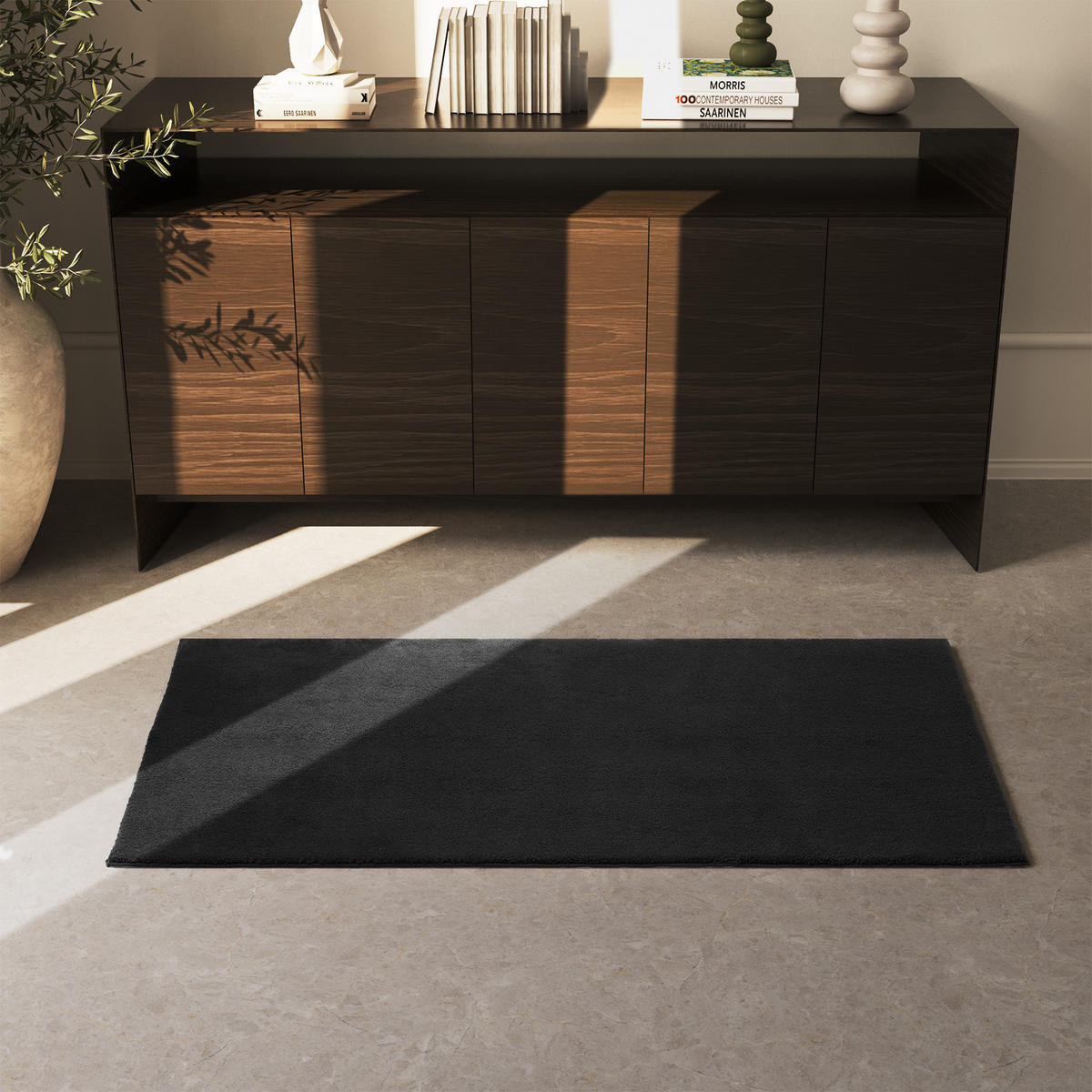 KURZFLORTEPPICH Soft Zone,rutschfeste Unterseite,schwarz - Schwarz, Kunststoff (150/80cm) - tectake