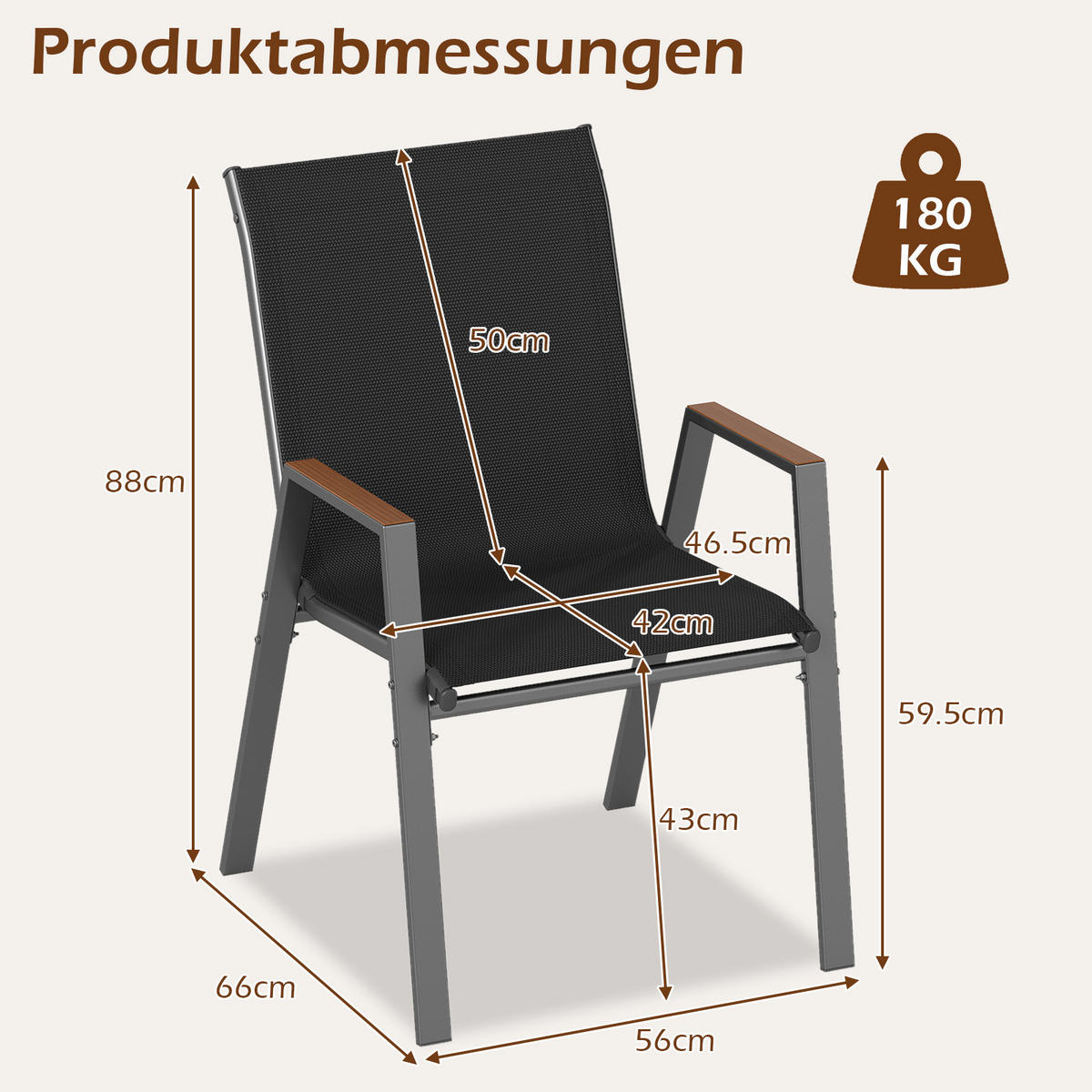 ZAHRADNÍ ŽIDLE skládací černá (sada 2 ks) - černá, kov (66/88/56cm) - COSTWAY