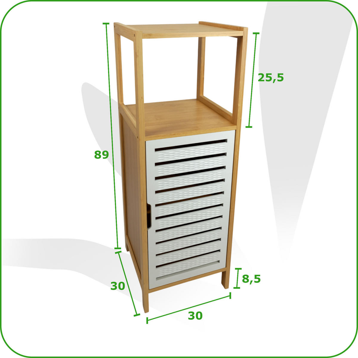 BADREGAL Bambus Weiß Naturfarben Schrank 89x30x30 cm - Naturfarben/Weiß, Holz (30/89/30cm) - Begryf