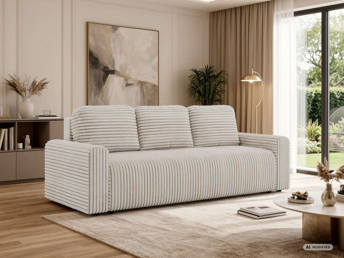 3-SITZER-SOFA NESSARO - Beige Cord - Beige/Schwarz, Kunststoff/Textil (243/92/90cm) - MKS