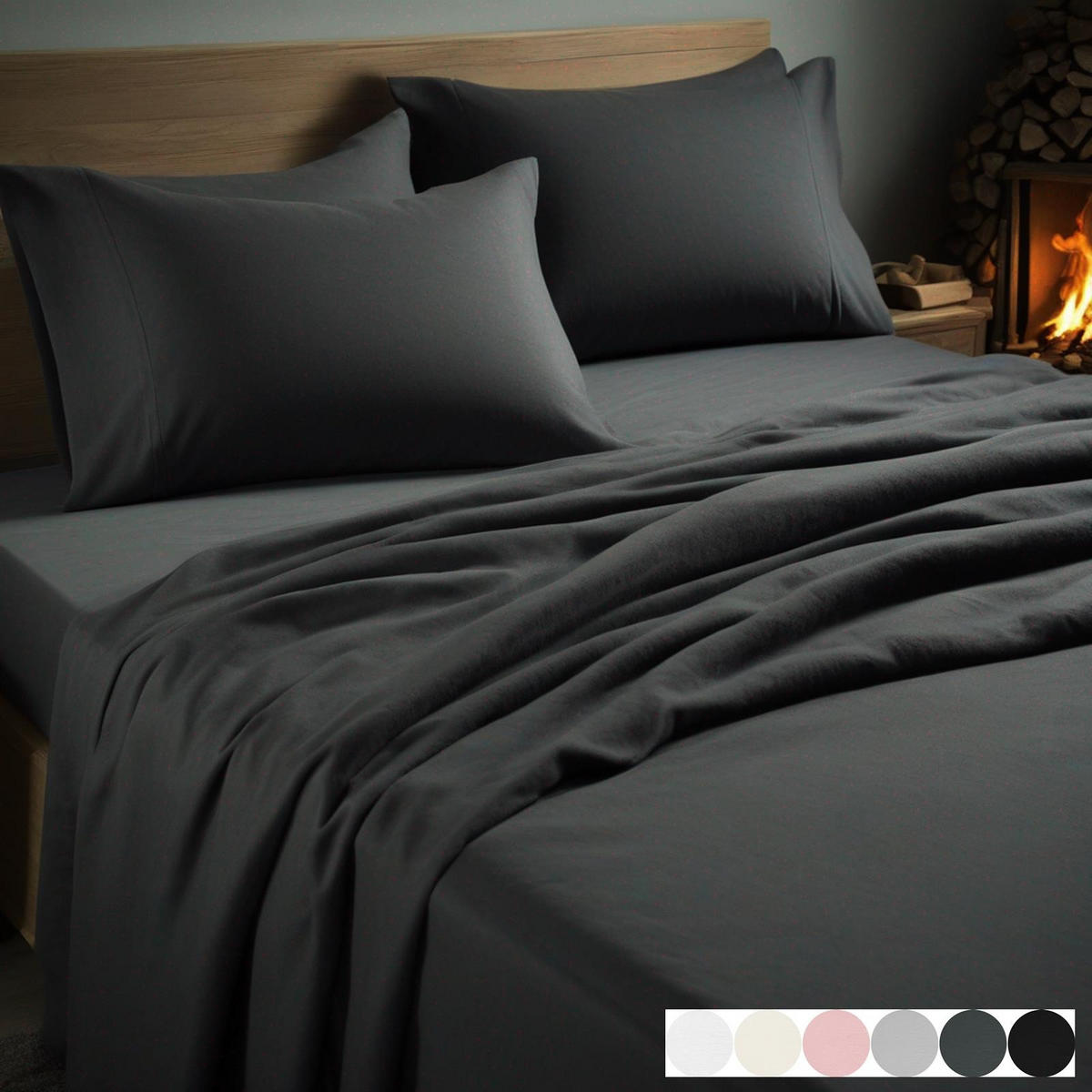 BIBER-SPANNBETTLAKEN 180x200 Warme Winter Flanell Bettlaken aus 100% Baumwolle, Spannbetttuch Laken Uni Anthrazit - Made in Germany - Anthrazit, Textil (180/200cm) - Carpe Sonno
