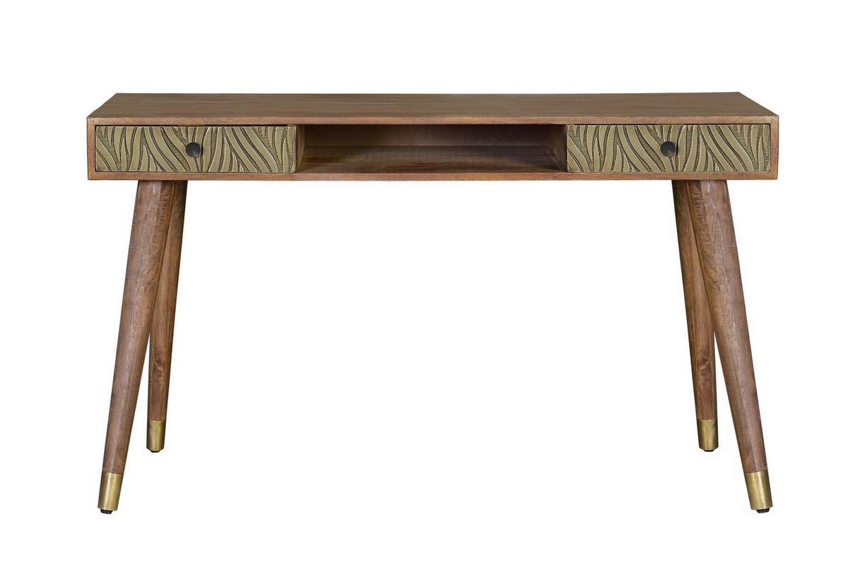 SCHREIBTISCH aus Mangoholz mit Bronzeelementen - Braun, Holz (130/50/76cm) - Giner y Colomer