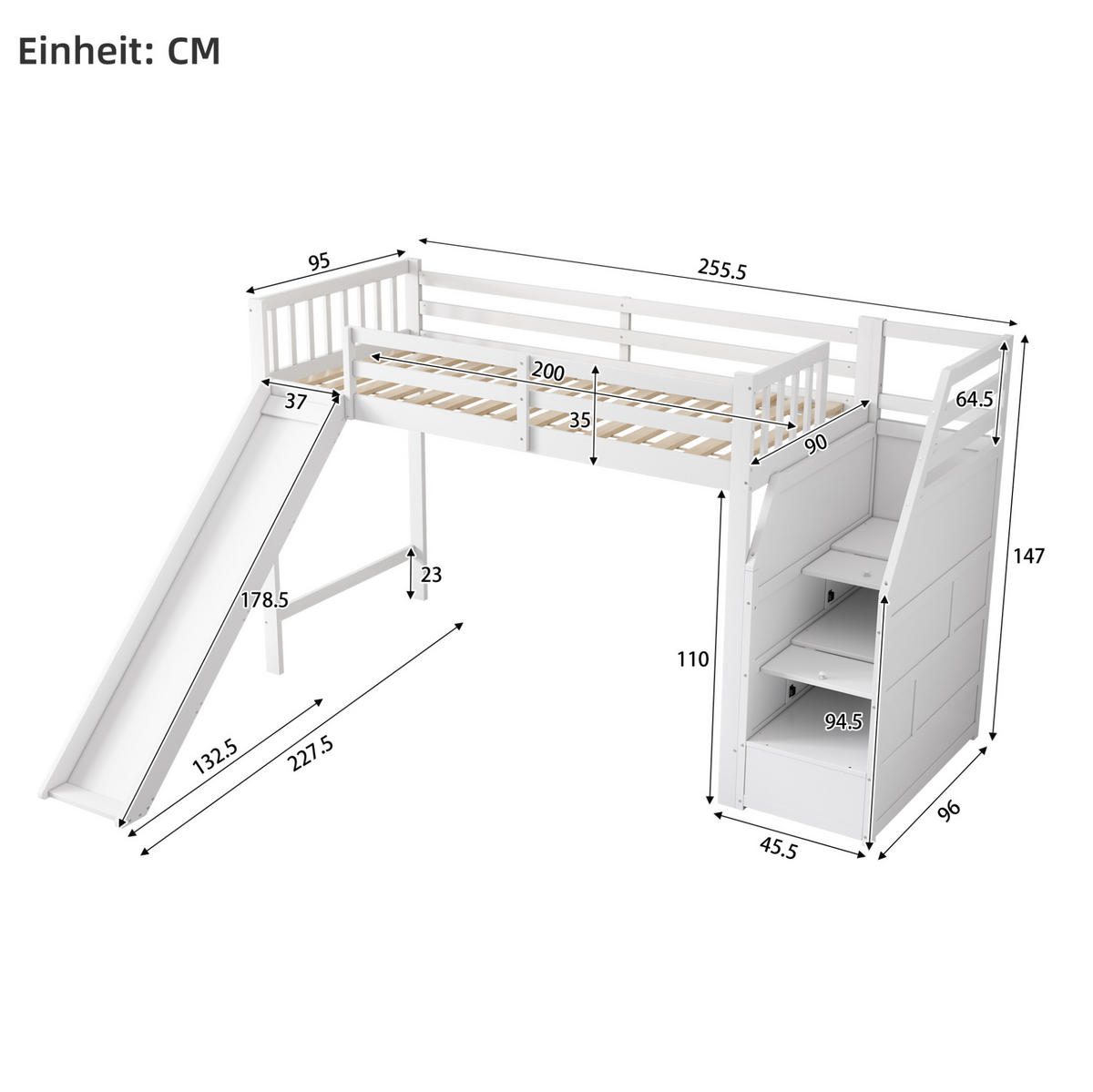 HOCHBETT 90/200 cm Weiß mit Rutsche und Ablageleiter - Weiß, Holzwerkstoff (90/200cm) - Flora Grace