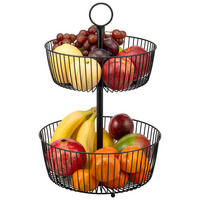 OBSTETAGERE, 2-stöckig, rund, Metall, Schwarz - Schwarz, Metall (43cm) - eluno