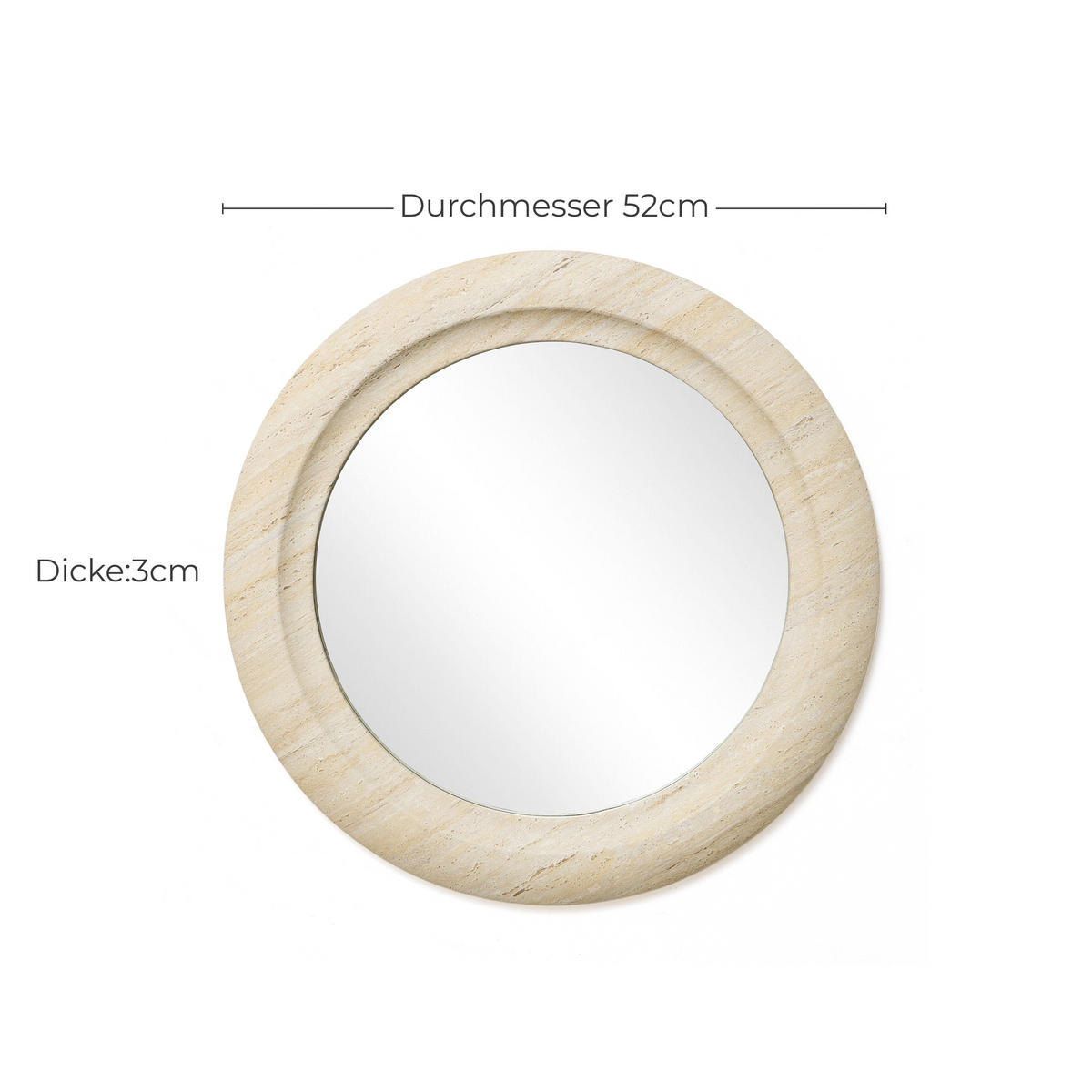 WANDSPIEGEL rund mit Holzrahmen Ø 52 cm - Beige, Glas/Holz (52/3/52cm)