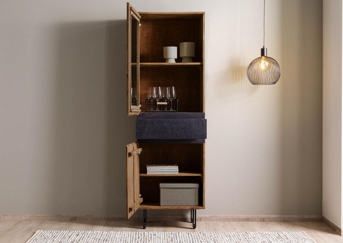 VITRINE Sheesham 60x40x190 natur unbehandelt LICHTENBERG #105 - Braun, Holz (60/190/40cm) - Massivmoebel24