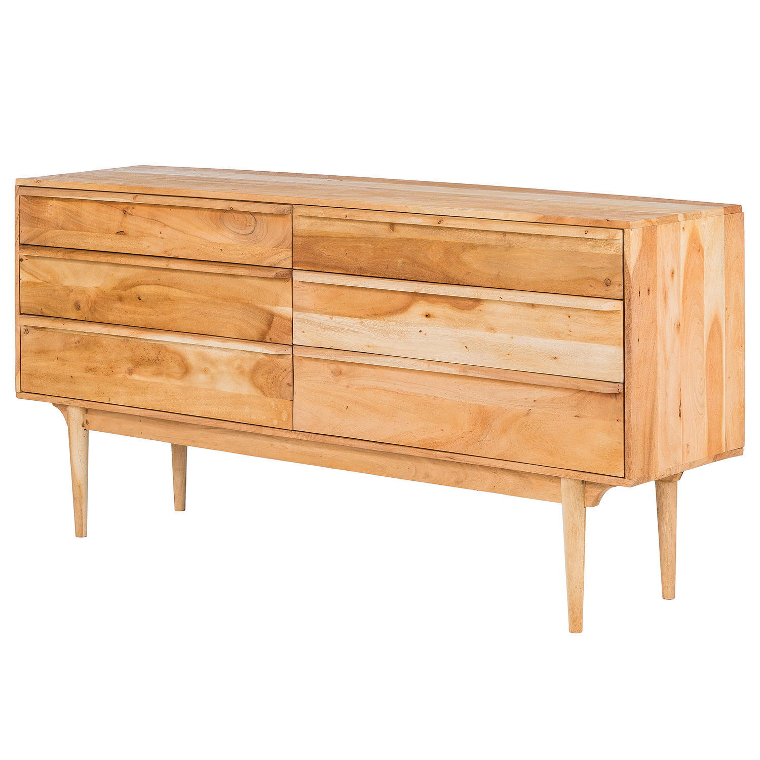 MASSIVES SIDEBOARD mit 6 Schubladen - Akazie massiv - Akaziefarben, Holz (160/80/40cm) - home24