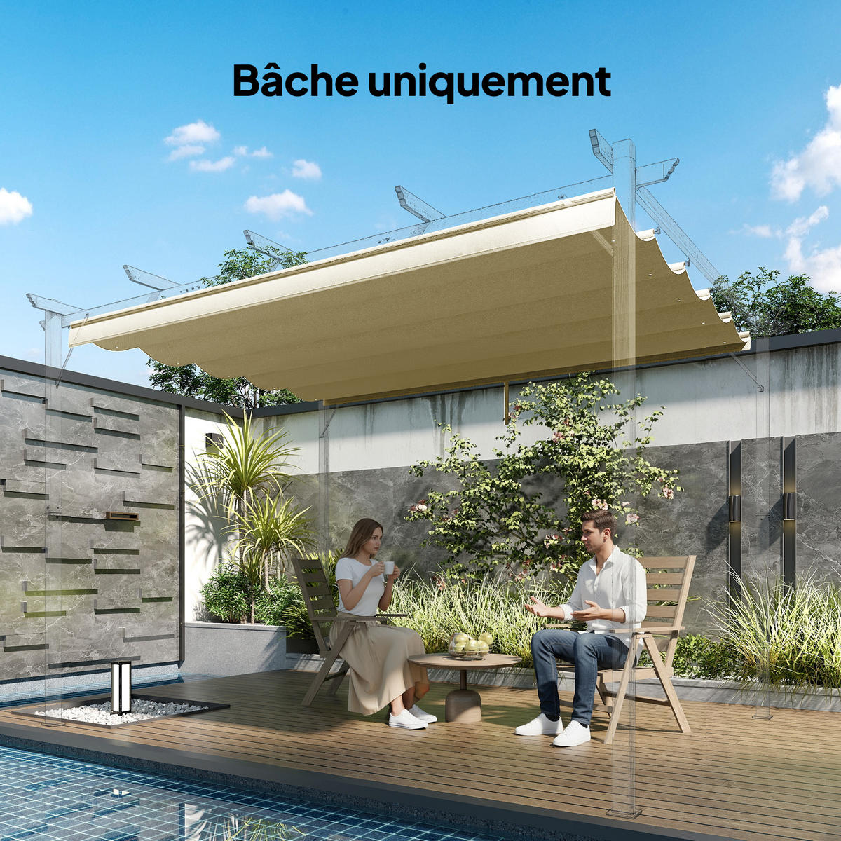 ERSATZDACH DE-12603 350/260 cm für 4x3 m Pergola mit 10 Ösen Beige - Beige, Textil (260/6/350cm) - ComfortXL
