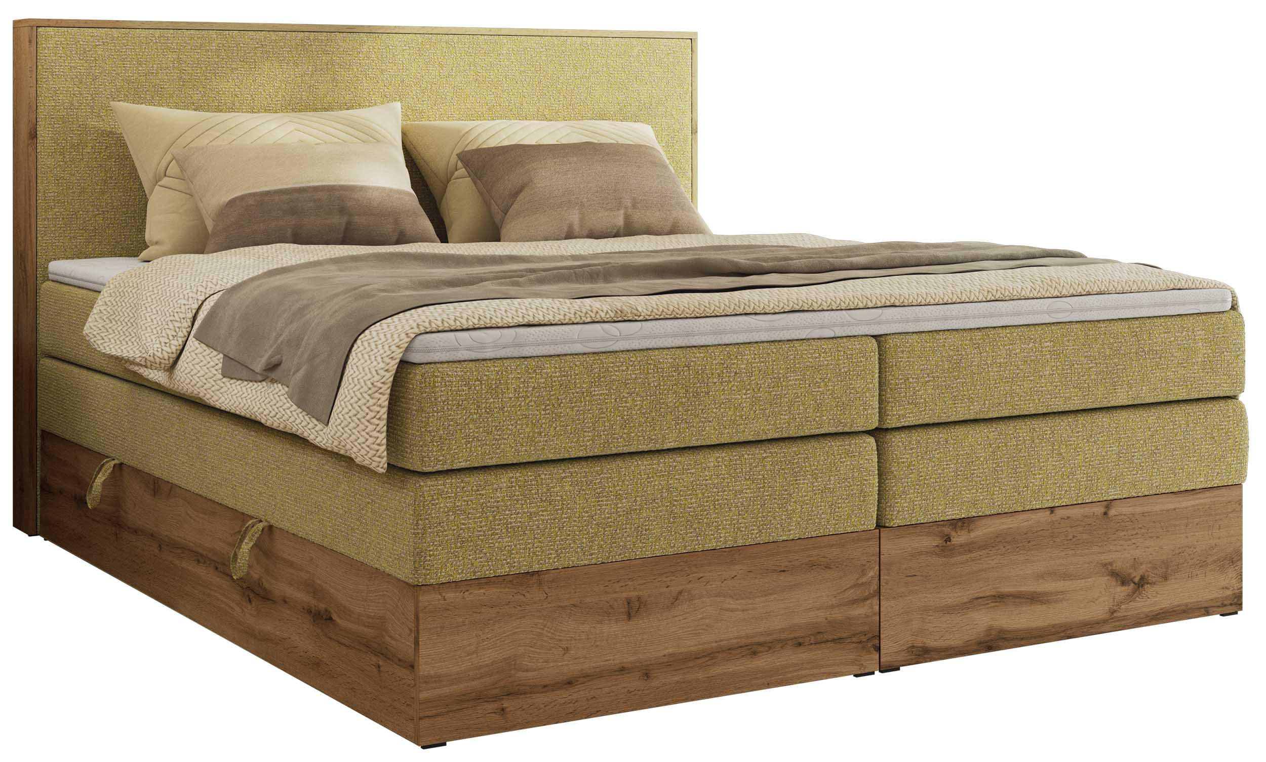BOXBETT WOOD CLASSIC KING 200/200 - Gelb Strukture - H4 - Gelb, Textil (200/200cm) - MKS