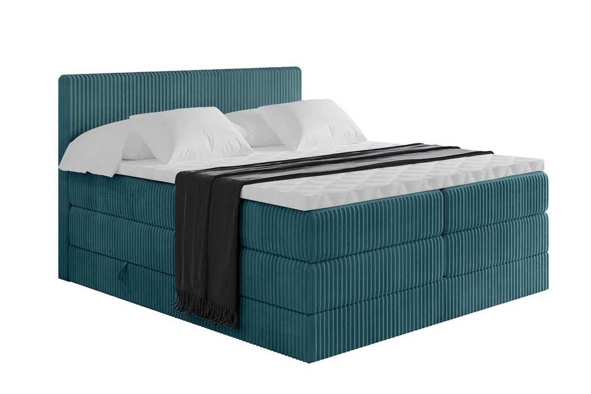 BOXSPRINGBETT mit Matratze H3|H4 und Lattenrost - TOLO KING 180x200 Cord - Blau - Blau, Holzwerkstoff (180/200cm) - ALTDECOR