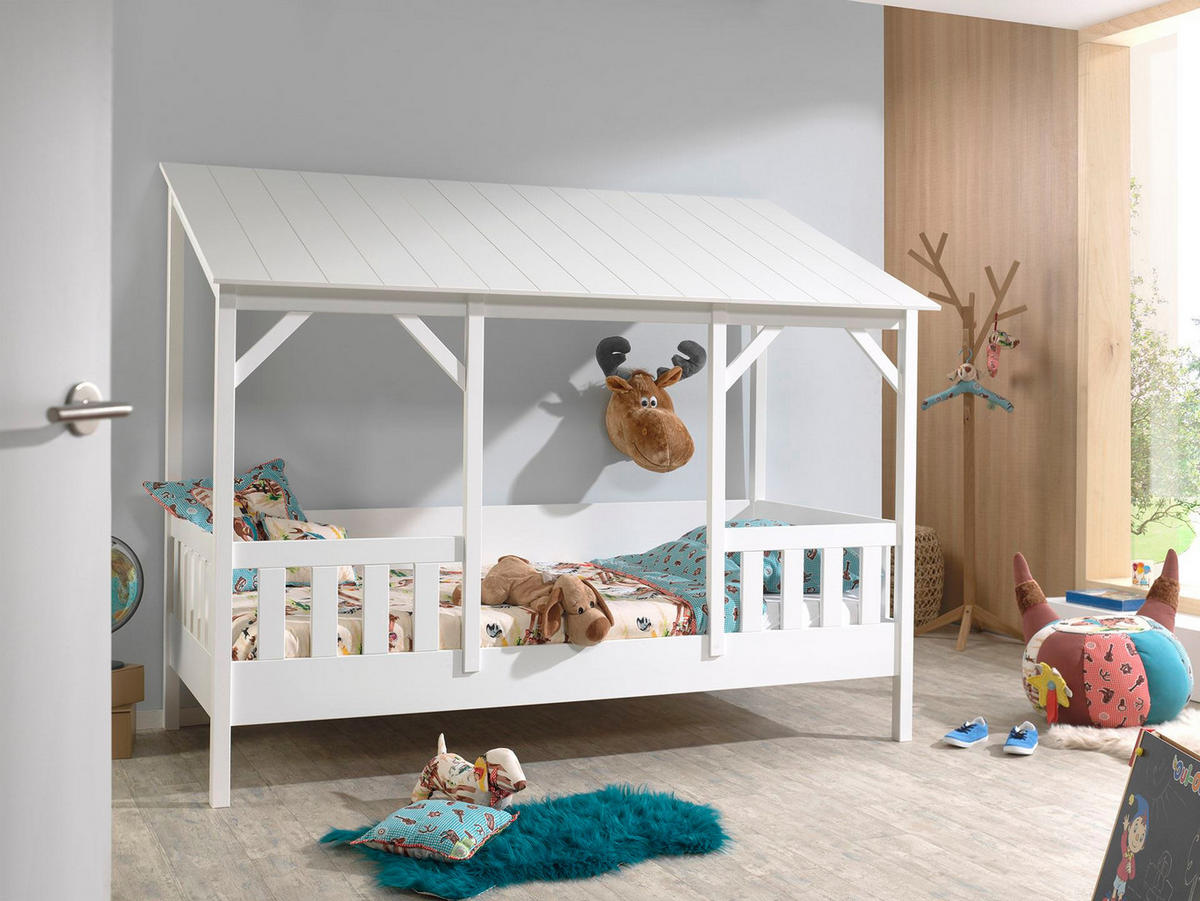 HAUSBETT Kat 214x174x105 aus MDF+Massivholz in Weiß - Weiß, Holzwerkstoff (90/200cm) - 58aufmkessel