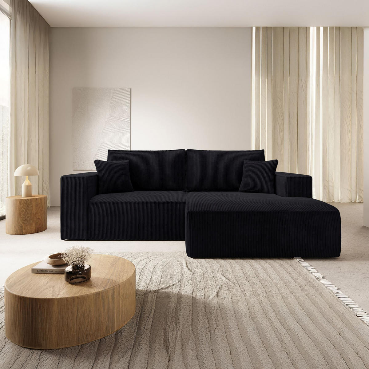 ECKSOFA Farese Mini mit Cordbezug Schwarz, rechts - Schwarz, Textil (167/240cm) - Selsey