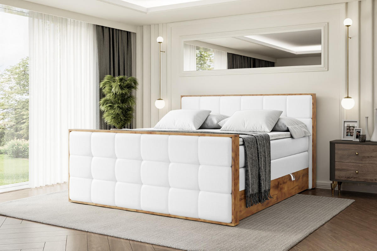 BOXSPRINGBETT mit Matratze H3|H4 und Lattenrost - LOLLI7-Z KING-120x200 - Weiß Kunstleder - Weiß, Holzwerkstoff (120/200cm) - ALTDECOR