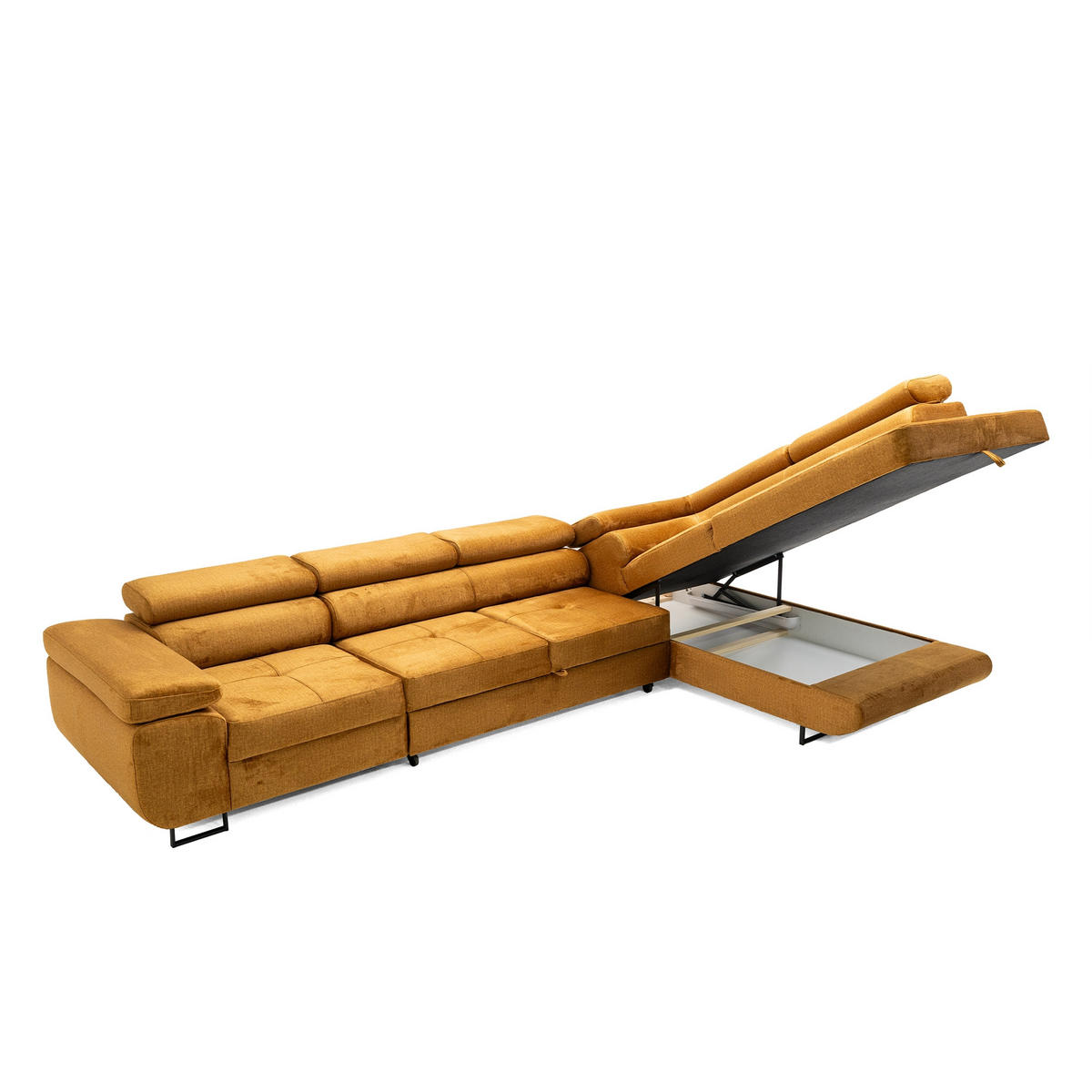 ECKSOFA WILD MAXI L Rechts mit Schlaffunktion 125x195 Velours Gold - Chromfarben/Goldfarben, Holz/Textil (203/350cm) - Muffo
