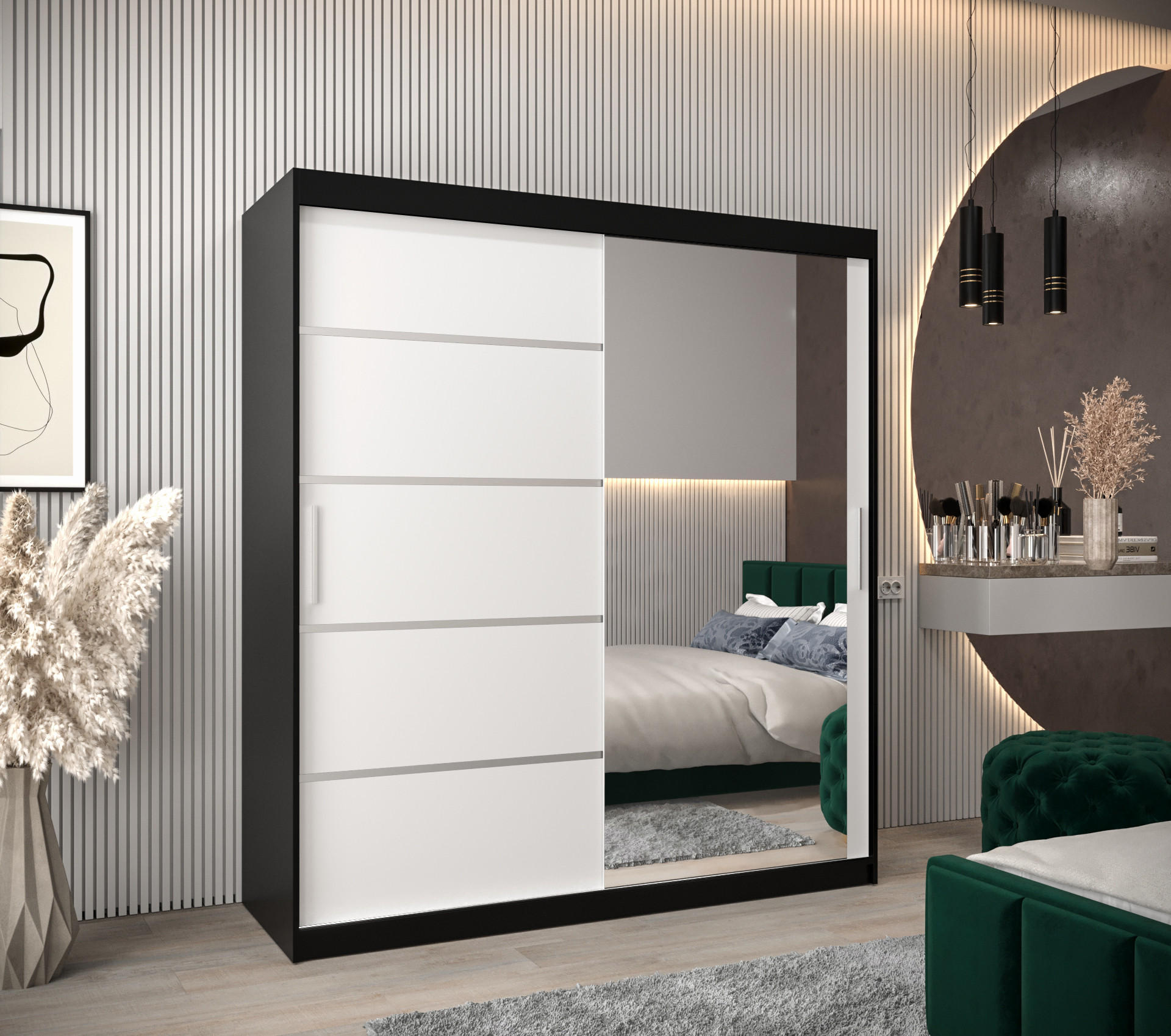 SCHWEBETÜRENSCHRANK 200/180/62 2-türig - Silberfarben/Schwarz, Holz/Kunststoff (180/200/62cm) - Abiks Möbel