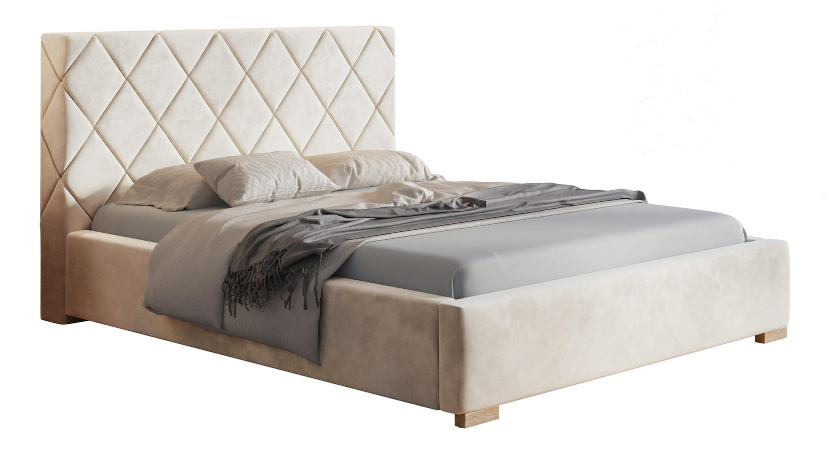 POLSTERBETT 140x200 Aron, Lattenrost, Samtstoff Beige - Beige, Holz/Textil (140/200cm) - Emporius