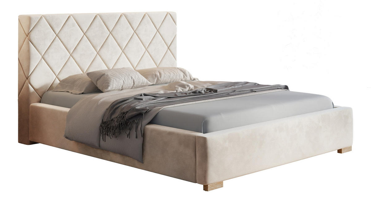 POLSTERBETT 140x200 Aron, Lattenrost, Samtstoff Beige - Beige, Holz/Textil (140/200cm) - Emporius