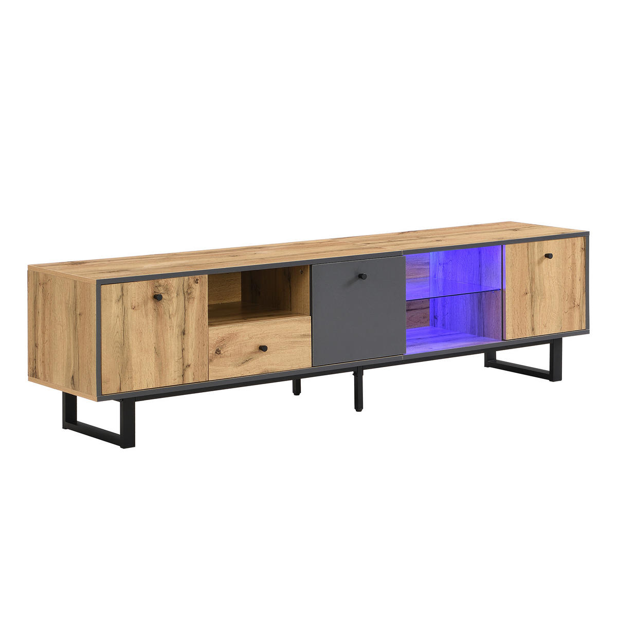 TV-LOWBOARD in Holz/Anthrazit mit LED und Glasböden 190/40/50 cm - Eichefarben, Holzwerkstoff (190/50/40cm) - Redom