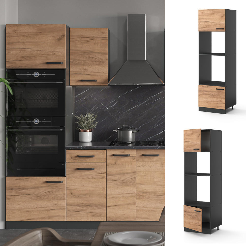 MIKROWELLENSCHRANK R-Line Goldkraft Eiche 60 cm - Anthrazit/Eiche Wotan, Holzwerkstoff (60/206.8/57.2cm) - Vicco
