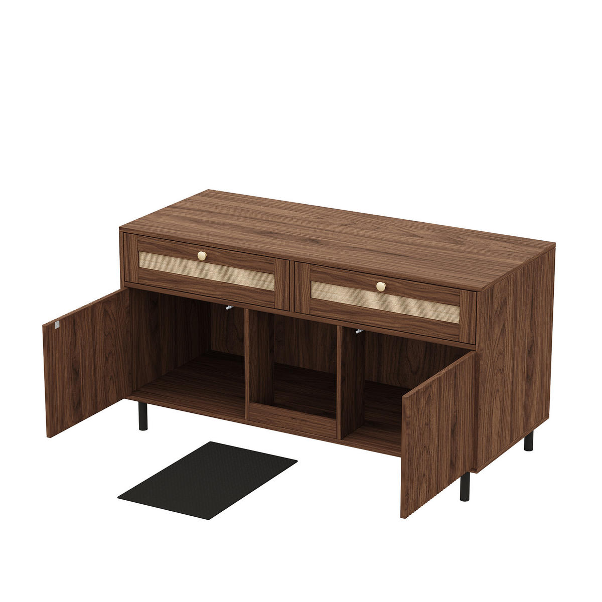 SIDEBOARD Nussbaumfarben 120×50×65 cm, multifunktionaler Katzentoilettenschrank mit Rattan-Details - Nussbaumfarben, Holzwerkstoff (120/65/50cm) - Luhomfu