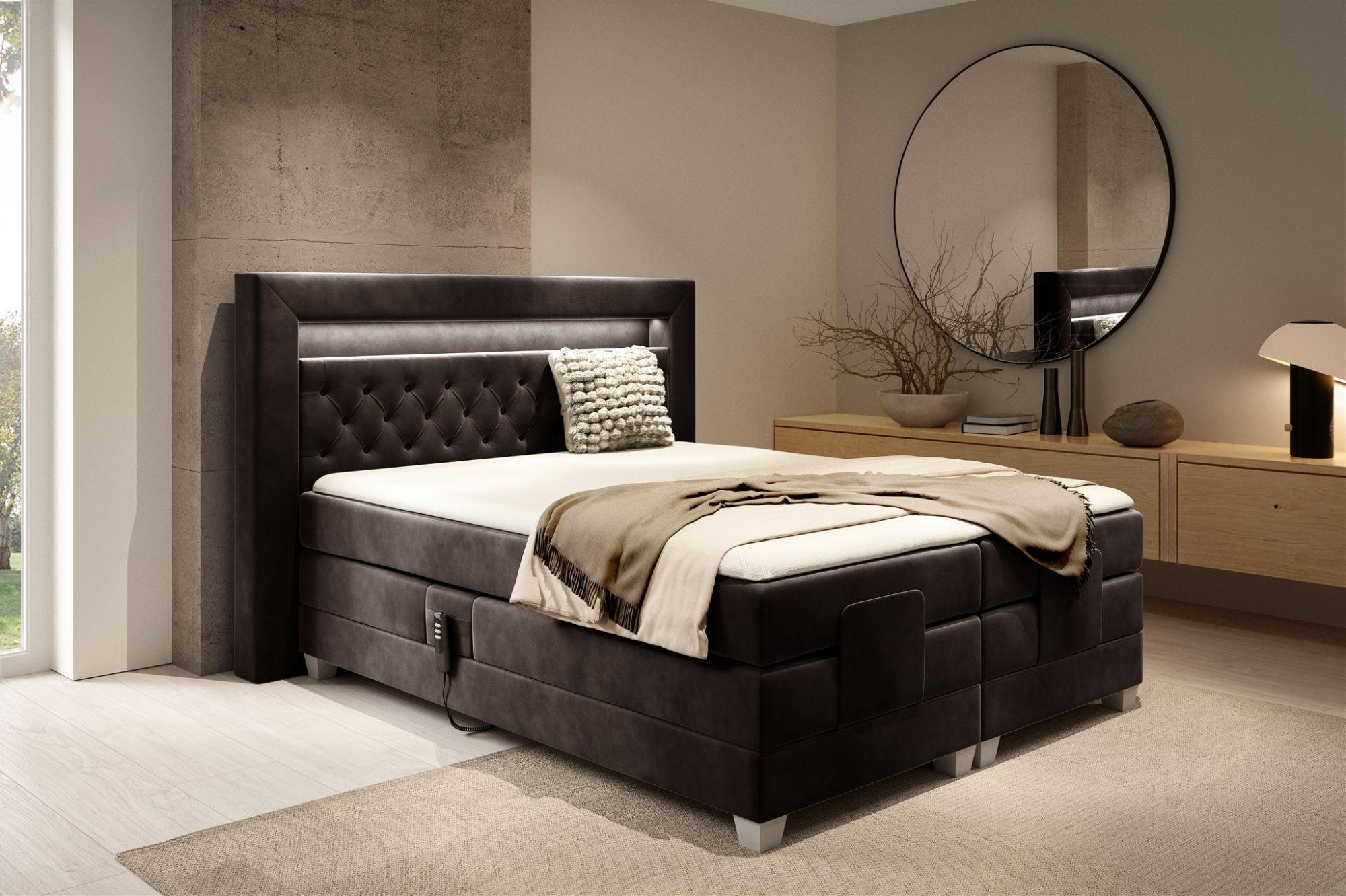 BOXSPRINGBETT Bett Elektrisch Armando - Dunkelbraun, Holzwerkstoff/Textil (120/200cm) - Fun Möbel