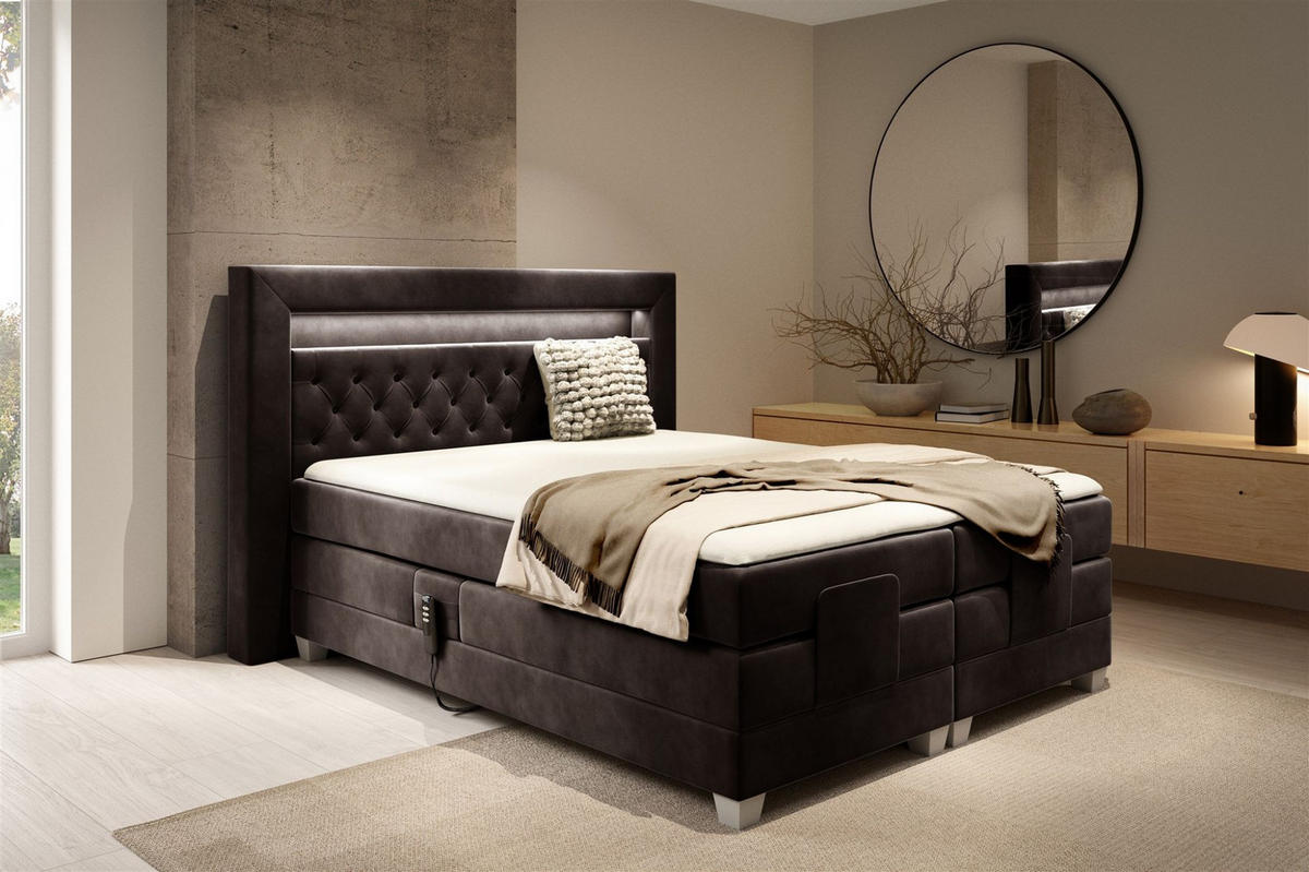 BOXSPRINGBETT Bett Elektrisch Armando - Dunkelbraun, Holzwerkstoff/Textil (120/200cm) - Fun Möbel