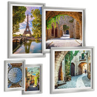 BILDER SET 5er Set - 50x50 cm & 20x30 cm & 40x60 cm Silberner Rahmen - Grüne, saftige Blätter - Silberfarben, Kunststoff (40/60cm) - TULUP