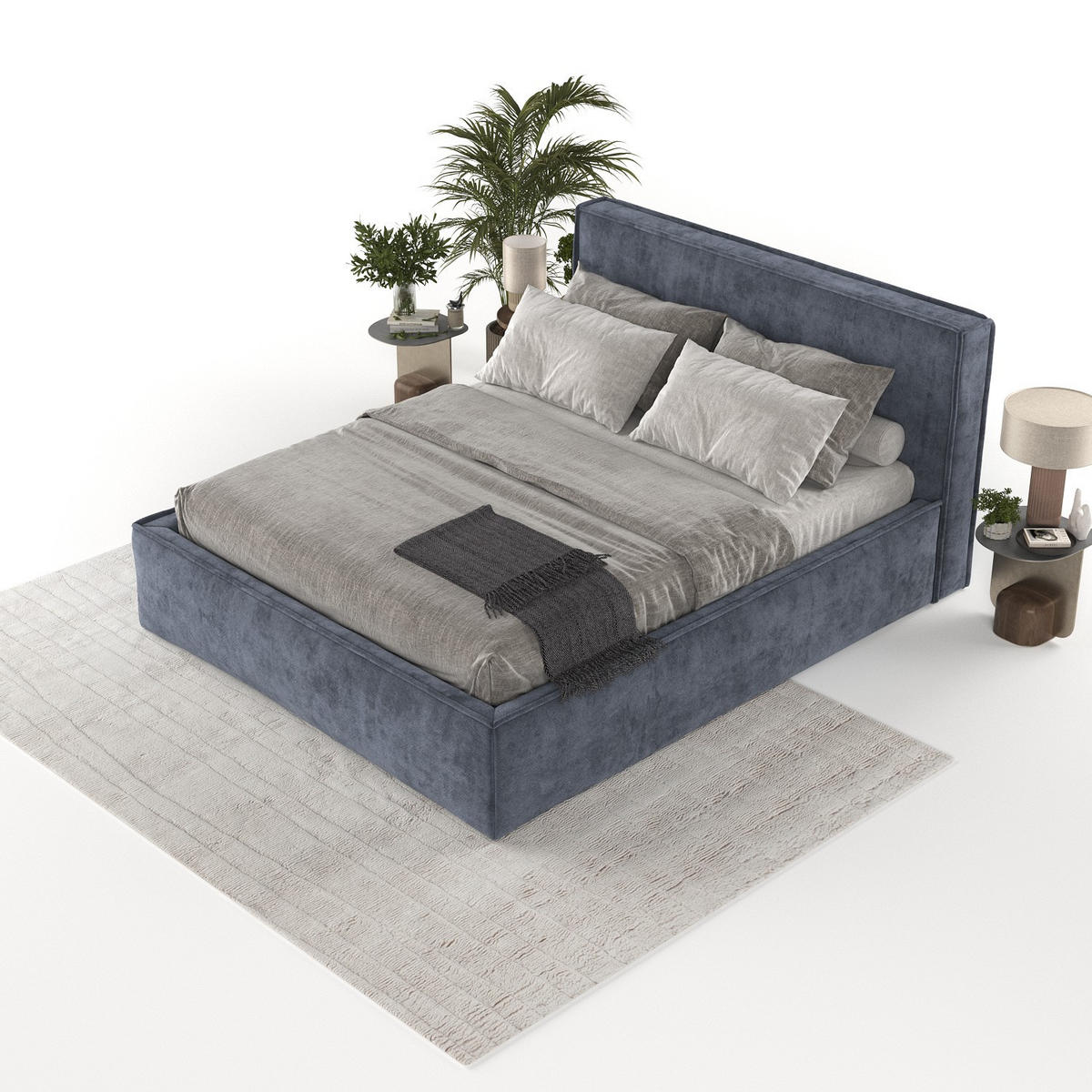 POLSTERBETT Sato mit Stauraum 140/200 cm Dunkelblau im Terra NW Stoff - Blaugrau/Schwarz, Holz/Holzwerkstoff (140/200cm) - AltaBeds