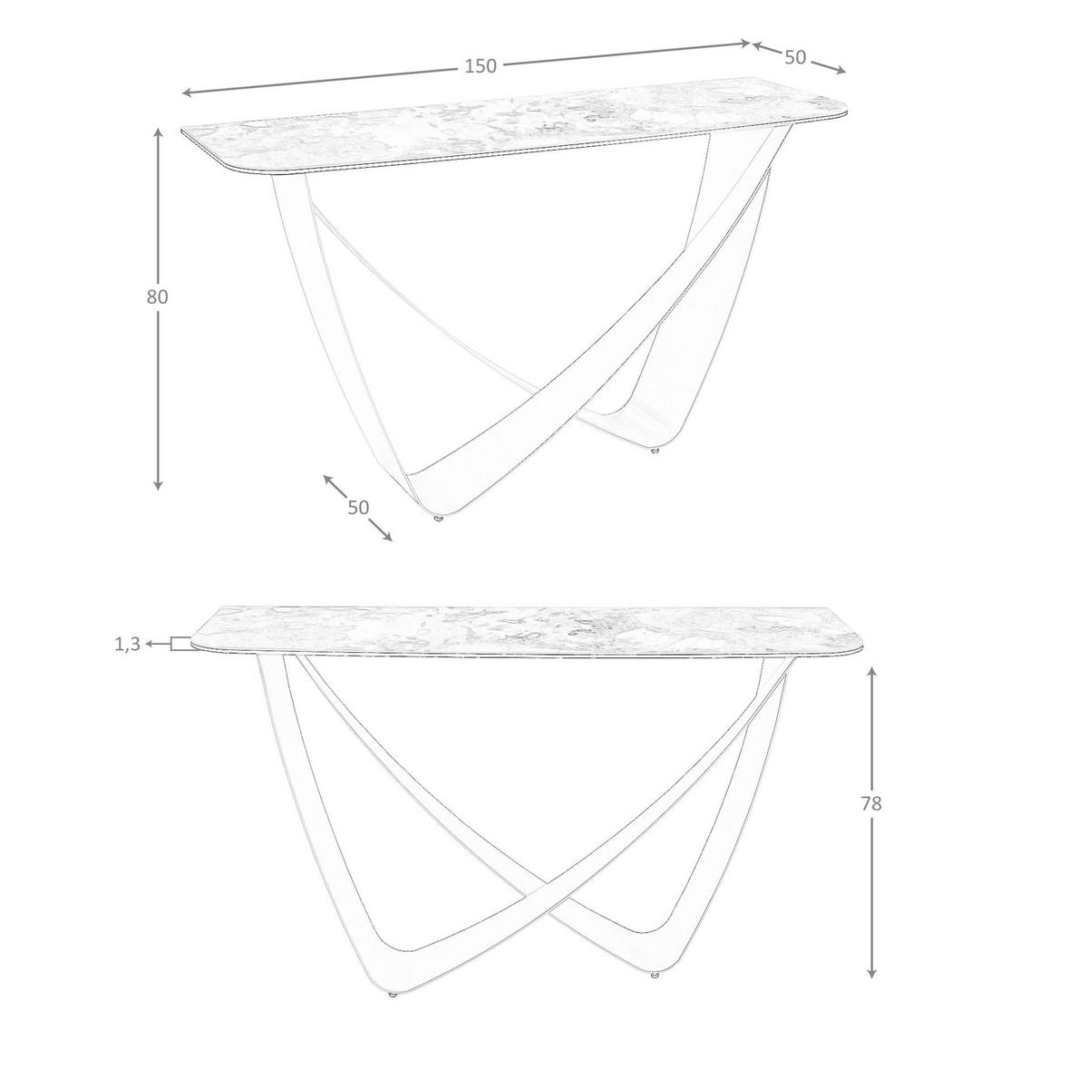 KONSOLENTISCH Rechteckiger Konsolentisch aus Porzellanmarmor und taupefarbenem Metallstahl 150/50/80 cm - Beige, Keramik (50/150/80cm) - ANGEL CERDA