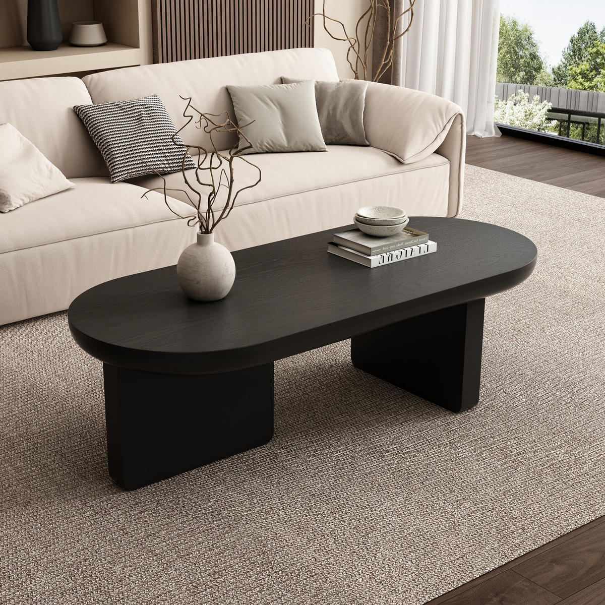 COUCHTISCH 119.7x49.8x35.5cm Schwarz oval - Schwarz, Holzwerkstoff (49.8/119.7/35.5cm) - FLIEKS