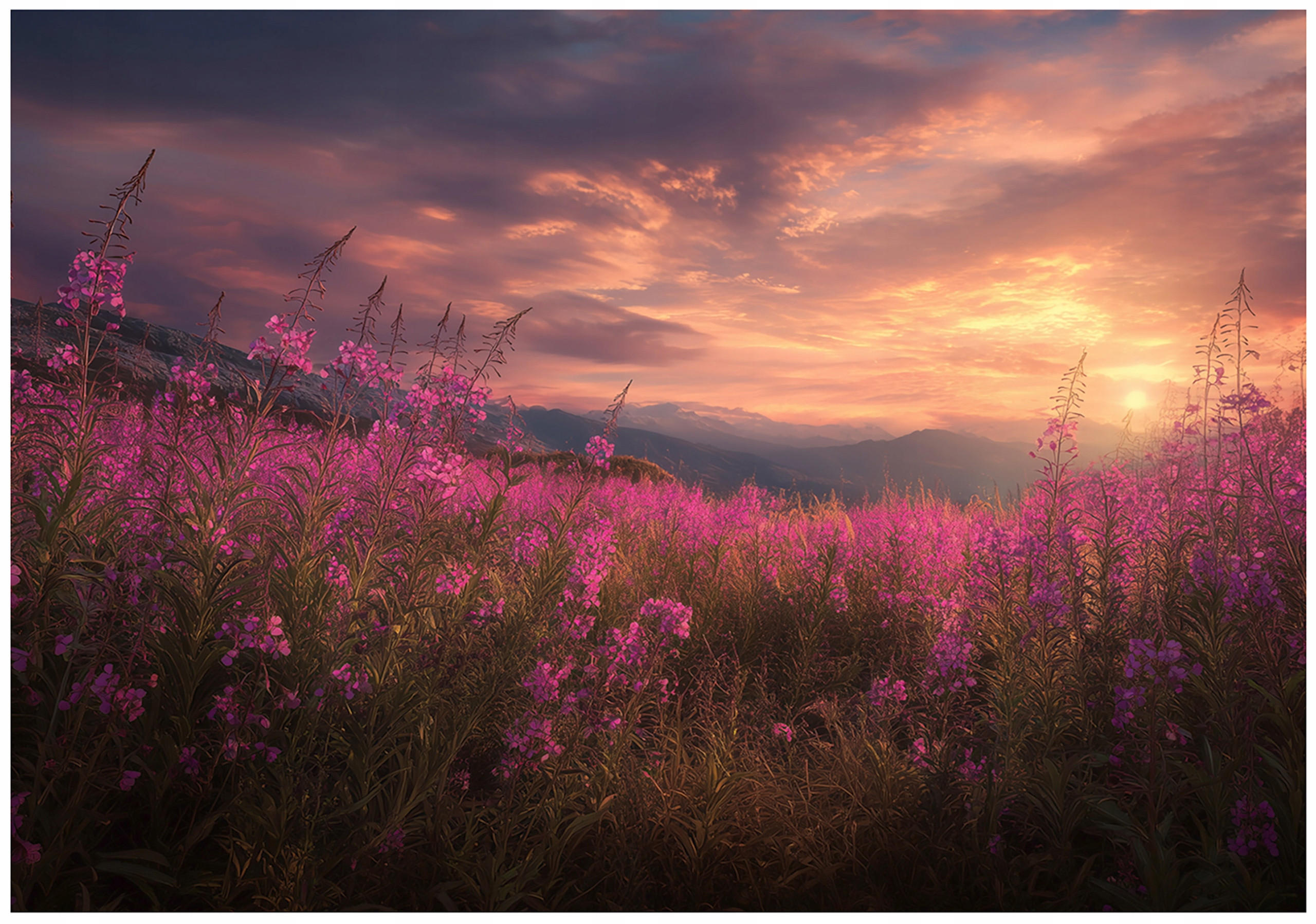 FOTOTAPETE Blumen Wiese Rosa 300x210 cm - Multicolor, Papier (300/210cm) - Wallarena