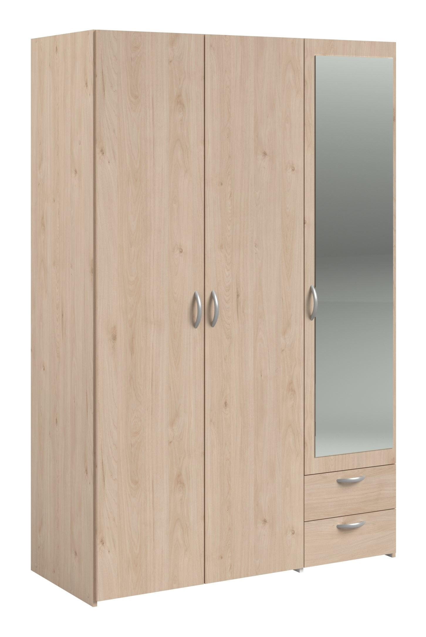 KLEIDERSCHRANK 3-trg. mit Spiegel Parisot Daily 14 Dekor Eiche Jackson - Eichefarben, Kunststoff (120/185/51cm) - 58aufmkessel