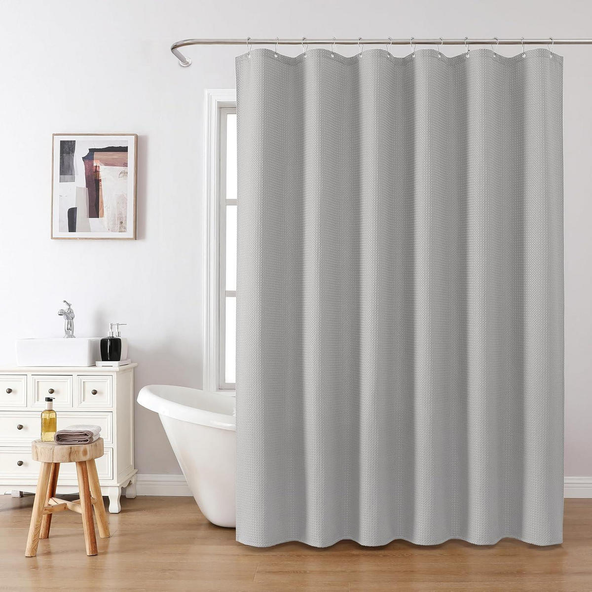 DUSCHVORHANG Waffelstoff Hellgrau 182 x 214 cm - Grau, Textil (182/214cm)