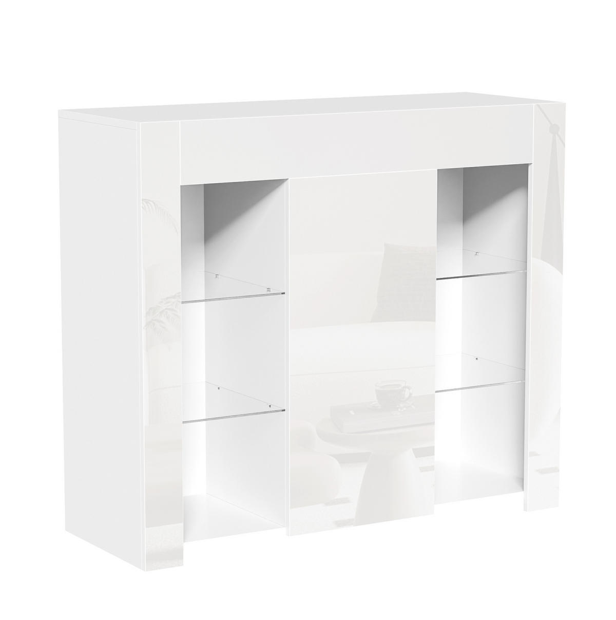 SIDEBOARD 95/35/83 cm in Weiß mit Hochglanz-Front & Glasregalen - Weiß, Holzwerkstoff (95/83/35cm) - BEAOK