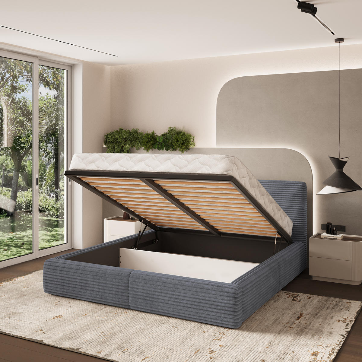 POLSTERBETT FELURO 180x200 cm mit Bettkästen - Graphitfarben - Graphitfarben, Holz (180/200cm) - MASSENO