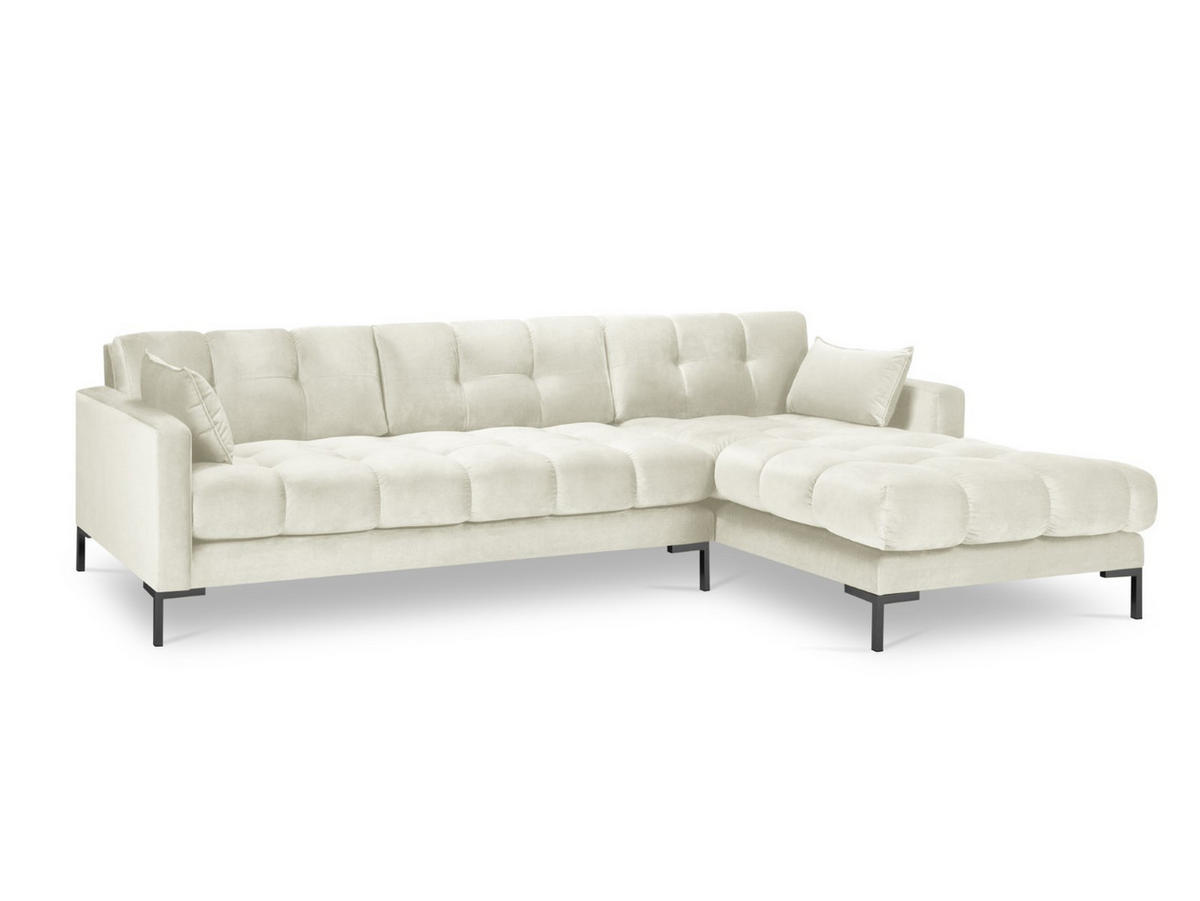 ECKSOFA rechts Mamaia aus Samt leichtes beige 5 Sitzplätze - Creme, Textil (185/293cm) - Micadoni