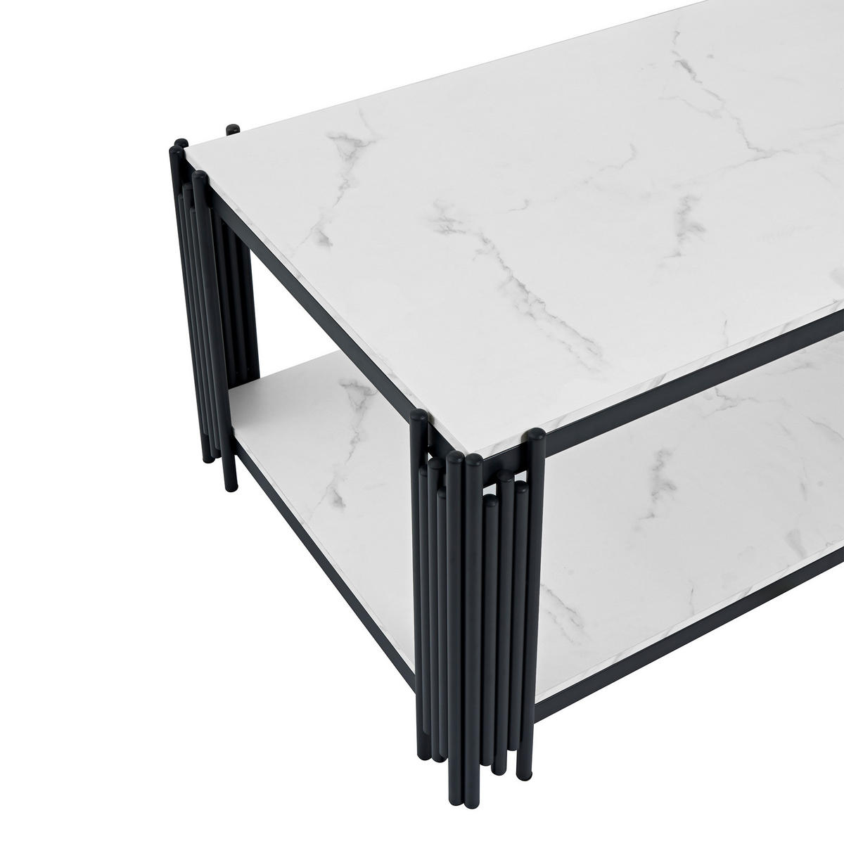 COUCHTISCH 114/64/46 cm weiß/schwarz aus MDF und Metall mit 2 Ablagen - Schwarz, Holzwerkstoff (114/64/46cm) - OKMYHOME