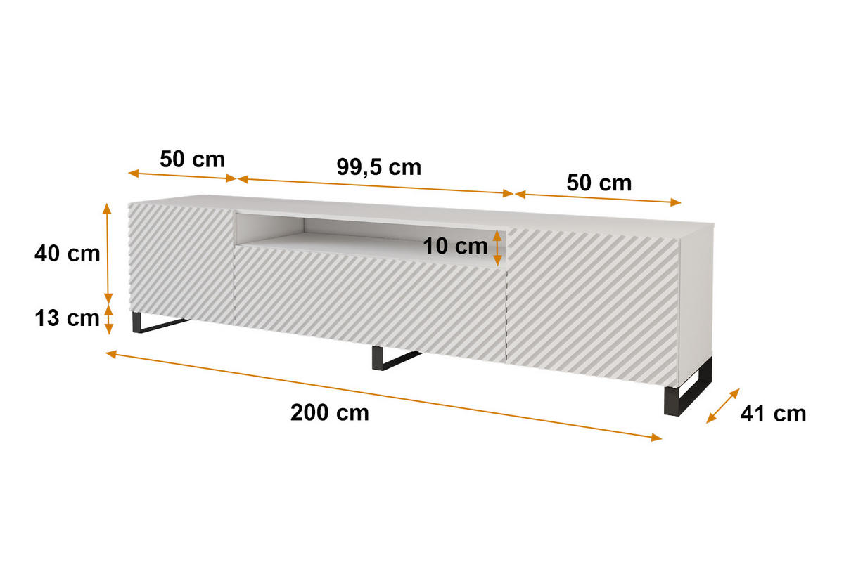 LOWBOARD ZENO-S 200x53x41 cm - Weiß - Schwarz/Weiß, Holzwerkstoff (200/53/41cm) - ALTDECOR