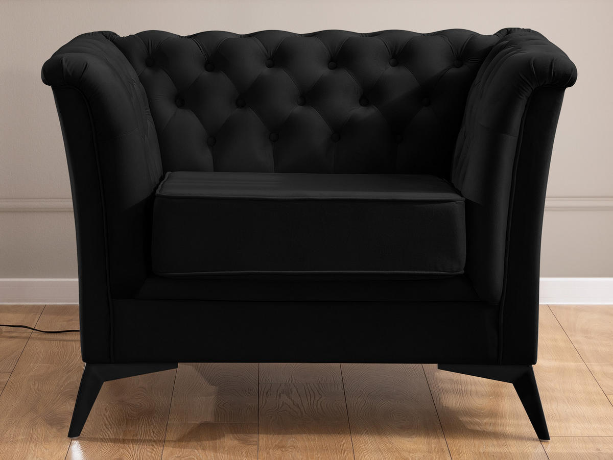 CHESTERFIELD-SESSEL Whitby Schwarz Samt mit schwarzen Füßen - Schwarz, Holz/Textil (116/78/82cm) - S-Style Möbel