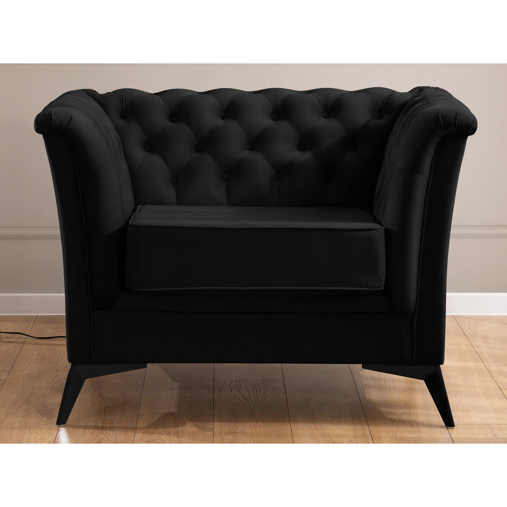 Thumbnail - S-Style Möbel Chesterfield-Sessel, Schwarz, Textil, Echtholz,Birke, Buche, 1-Sitzer, Füllung: Polyetherschaumkern, 116x7...