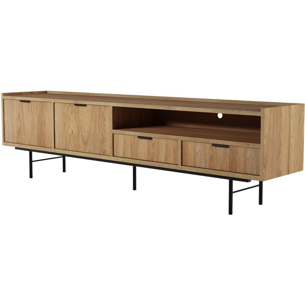 LOWBOARD Evron mit 2 Schubalden und 2 Tür, Walnuss - Eichefarben/Schwarz, Holzwerkstoff/Metall (200/55/40cm) - Beautysofa