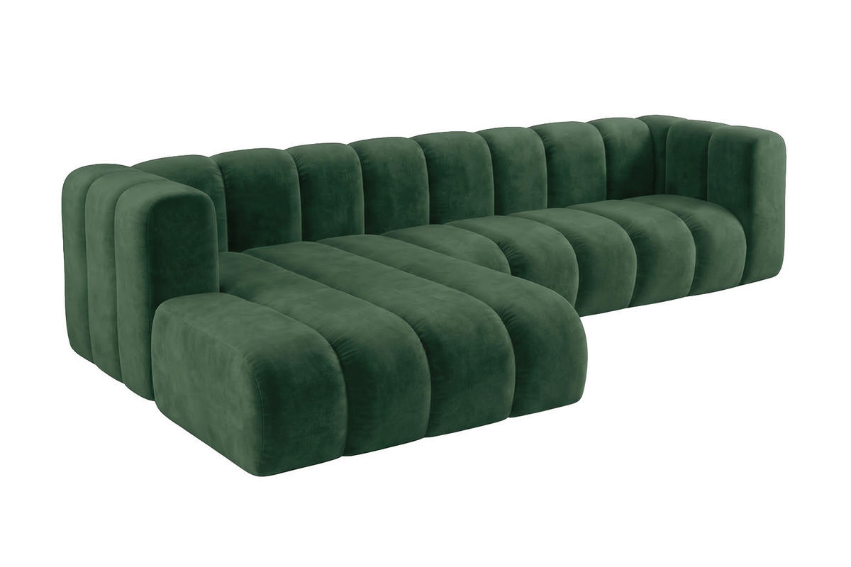 ECKSOFA Modulares In L-Form, Velvet-Stoff Riviera, Grün, Links, GRAND 287 cm - Grün, Holz (287/179cm) - Kaiser Möbel