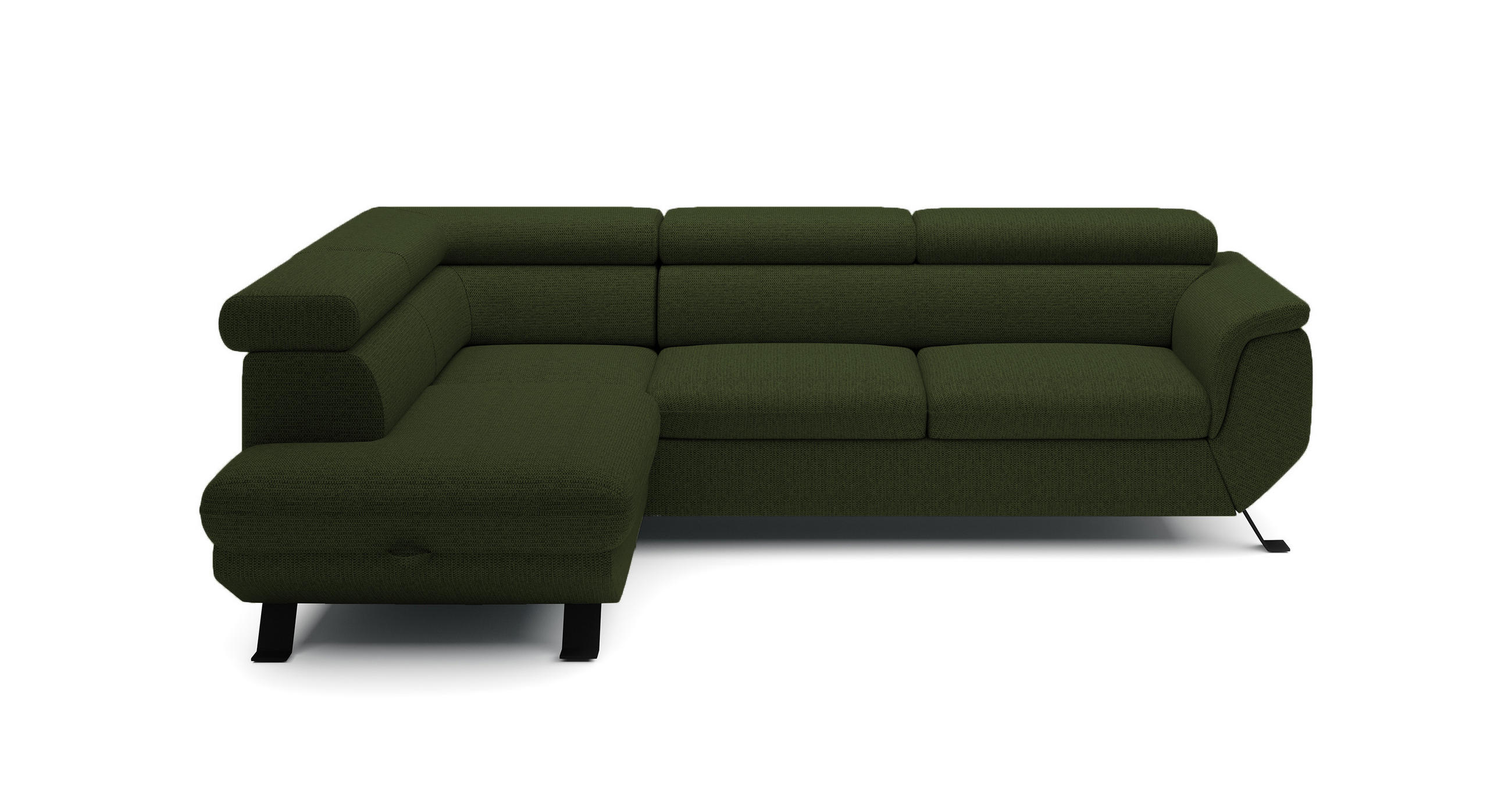 ECKSOFA RAVEN L mit Schlaffunktion und Bettkasten, Freistehend, Polstersofa mit Verstellbaren Kopfstützen, 257x198x96 cm, Linke, Dunkelgrün - Waldgrün, Holz/Textil (198/256cm) - DomoHome