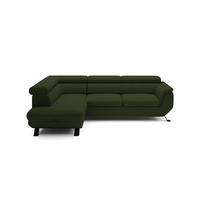 ECKSOFA RAVEN L mit Schlaffunktion und Bettkasten, Freistehend, Polstersofa mit Verstellbaren Kopfstützen, 257x198x96 cm, Linke, Dunkelgrün - Waldgrün, Holz/Textil (198/256cm) - DomoHome