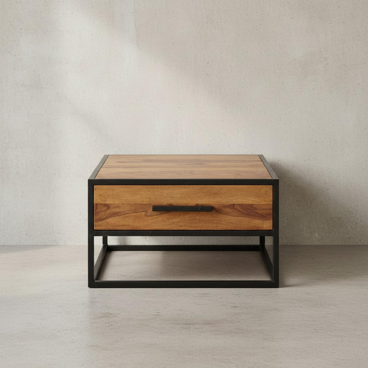 COUCHTISCH Industriestil, Metall und Holz, mit Schublade, 50 kg Tragkraft - Schwarz/Braun, Holz/Metall (65/65/38cm) - KADIMA DESIGN